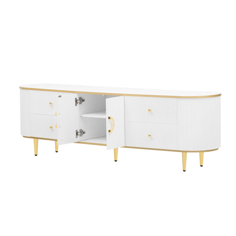 Modern TV Stand For TVs Up To 80", Entertainment Center With 4 Drawers And 1 Cabinet, Wood TV Console Table With And Handles For Living Room - White by HouseOfZazla