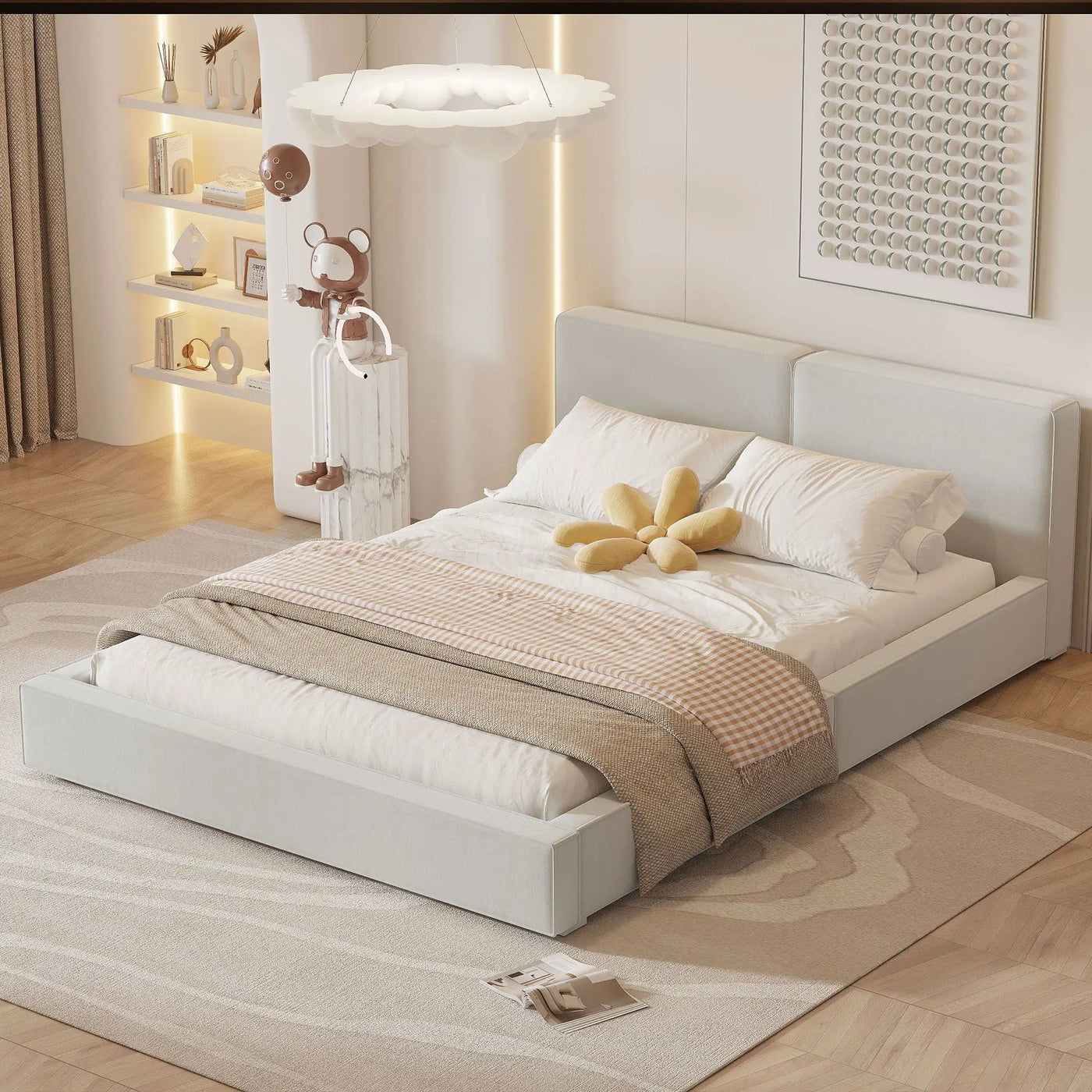 Upholstered Platform Bed, Grounded Bed With Solid Frame by HouseOfZazla