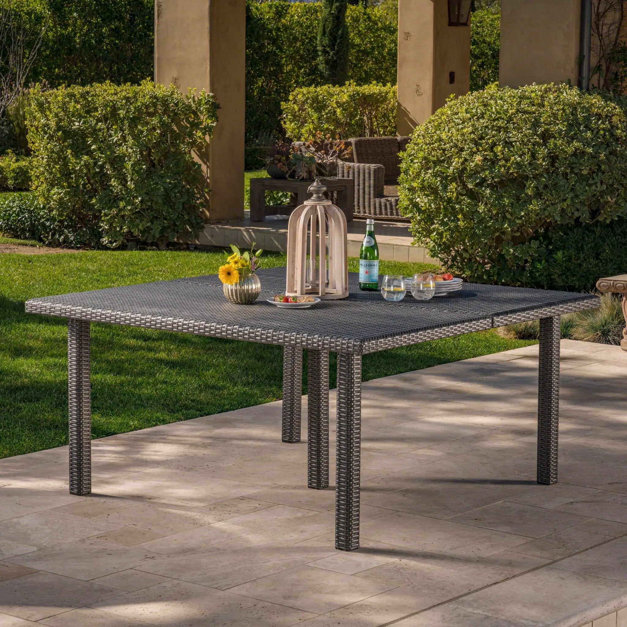 Outdoor Square Rattan Wicker Dining Table - Gray by HouseOfZazla