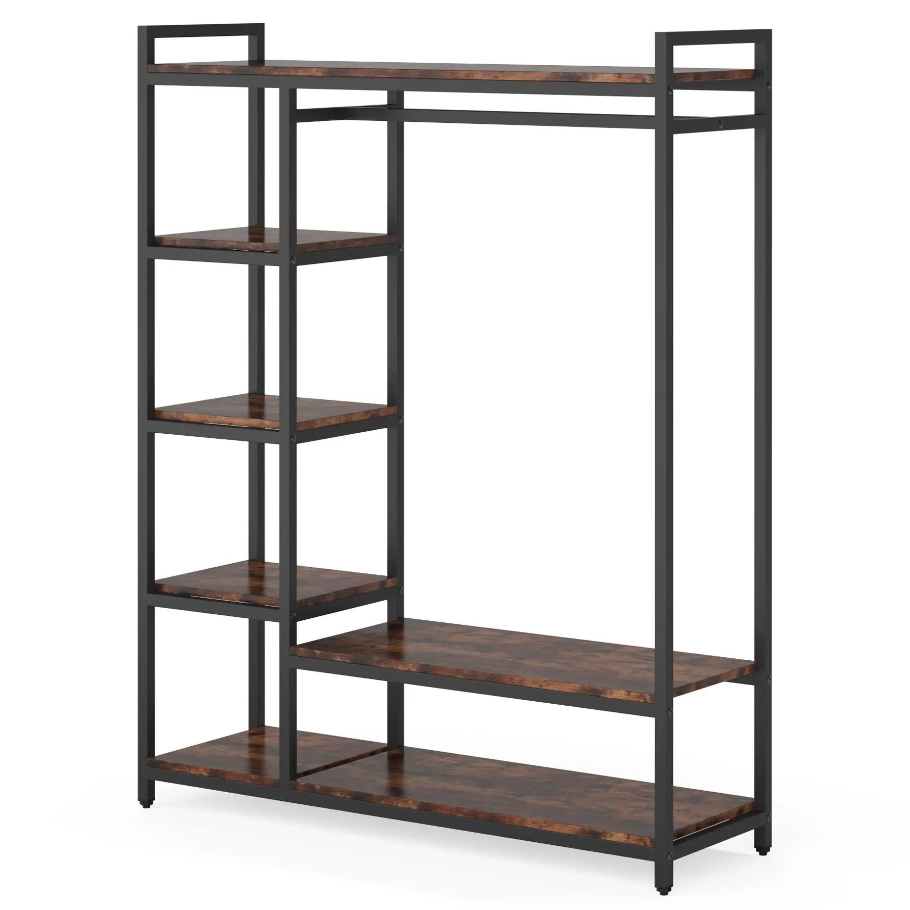 Free Standing Closet Organizer With 6 Shelves And Hanging Bar - Brown / Black by HouseOfZazla