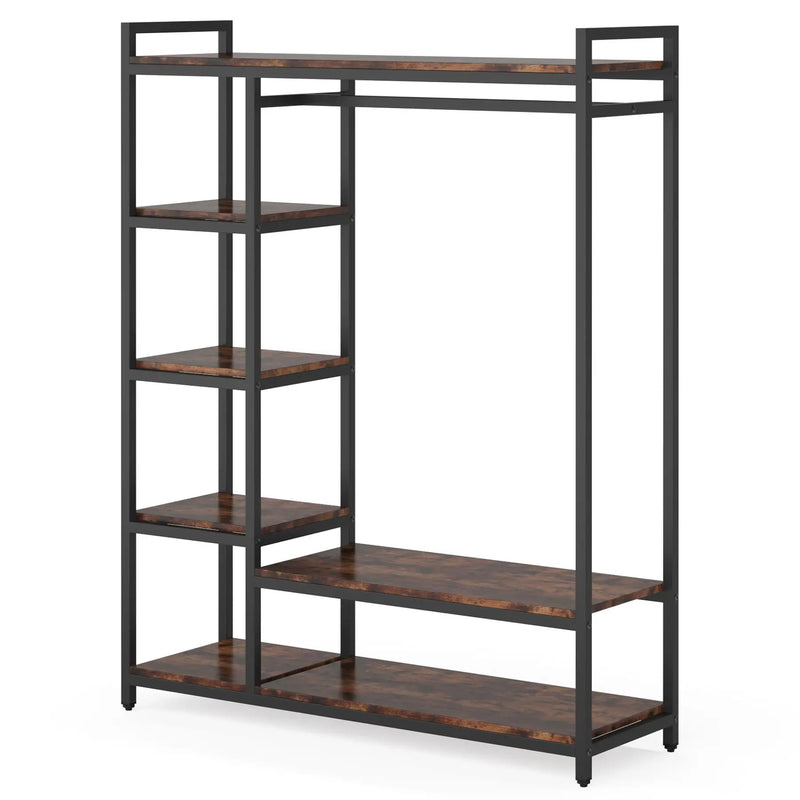 Free Standing Closet Organizer With 6 Shelves And Hanging Bar - Brown / Black by HouseOfZazla