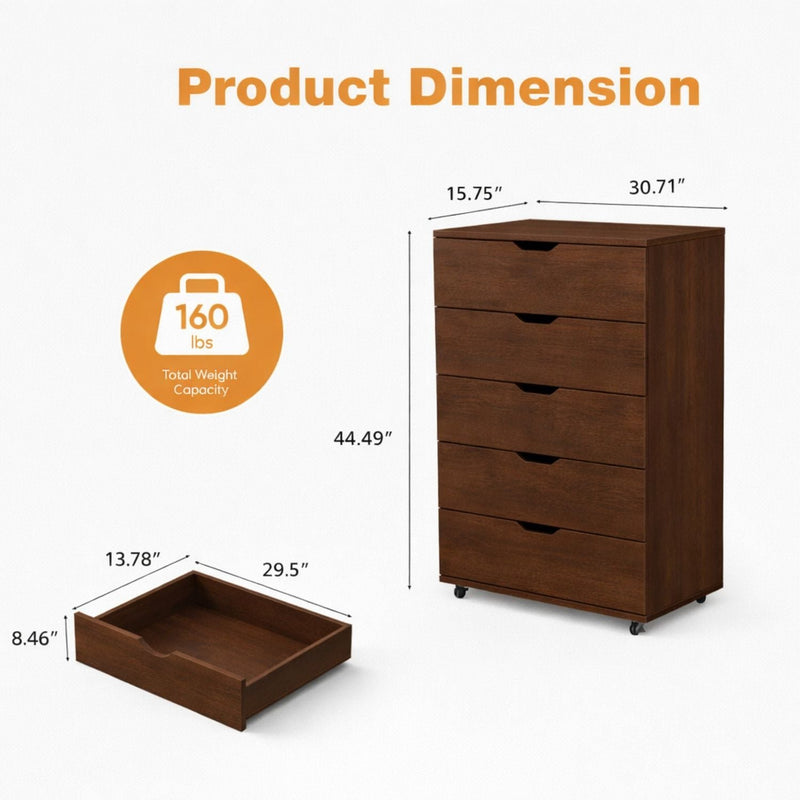 Modern 5 Drawer Dresser With Wheels by Unique Piece Furniture