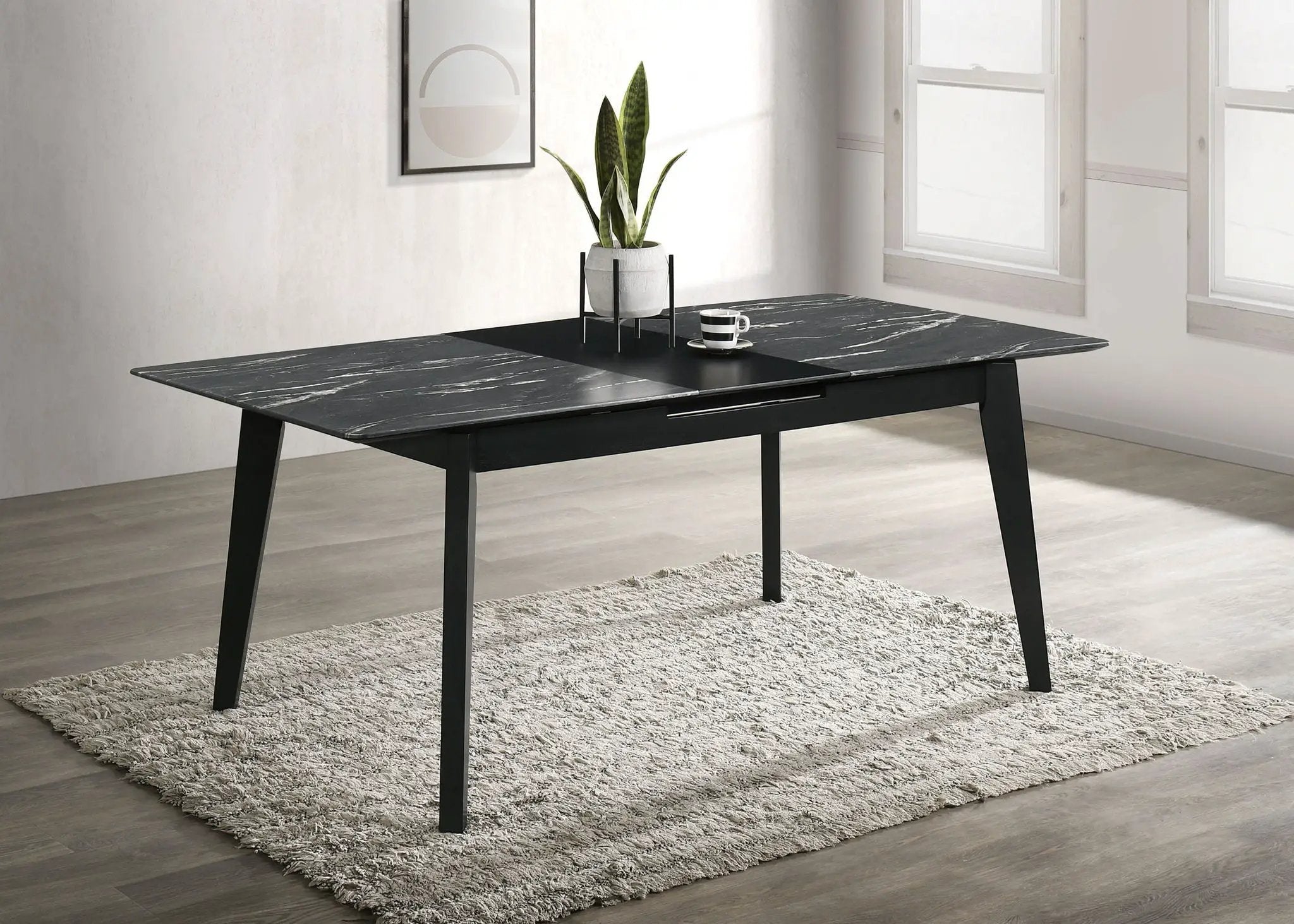 Crestmont 78-inch Extension Dining Table Black Faux Marble by Unique Piece Furniture