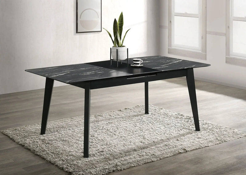 Crestmont 78-inch Extension Dining Table Black Faux Marble by Unique Piece Furniture