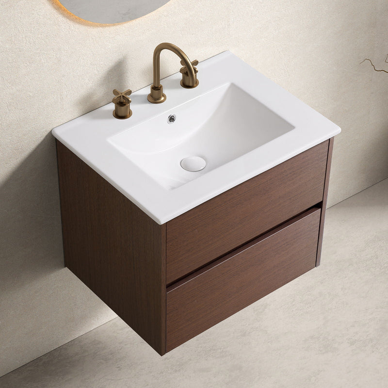 Bathroom Vanity With Basin Wall Hang Storage - Brown / Brown / White by HouseOfZazla
