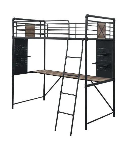 Cordelia - Twin Loft Bed With Desk - Antique Oak, Sandy Black & Dark Bronze Hand-Brushed by Unique Piece Furniture