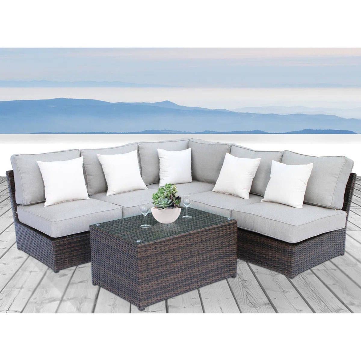 Modular 4 Person Outdoor Seating Group with Cushions - Espresso, photo 5 of 9
