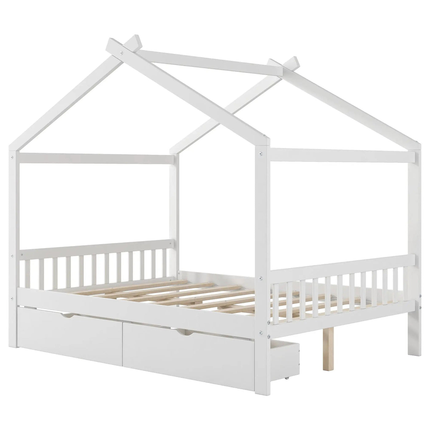 House Style Platform Bed With Headboard, Footboard, 2 Drawers, And Roof Design by HouseOfZazla