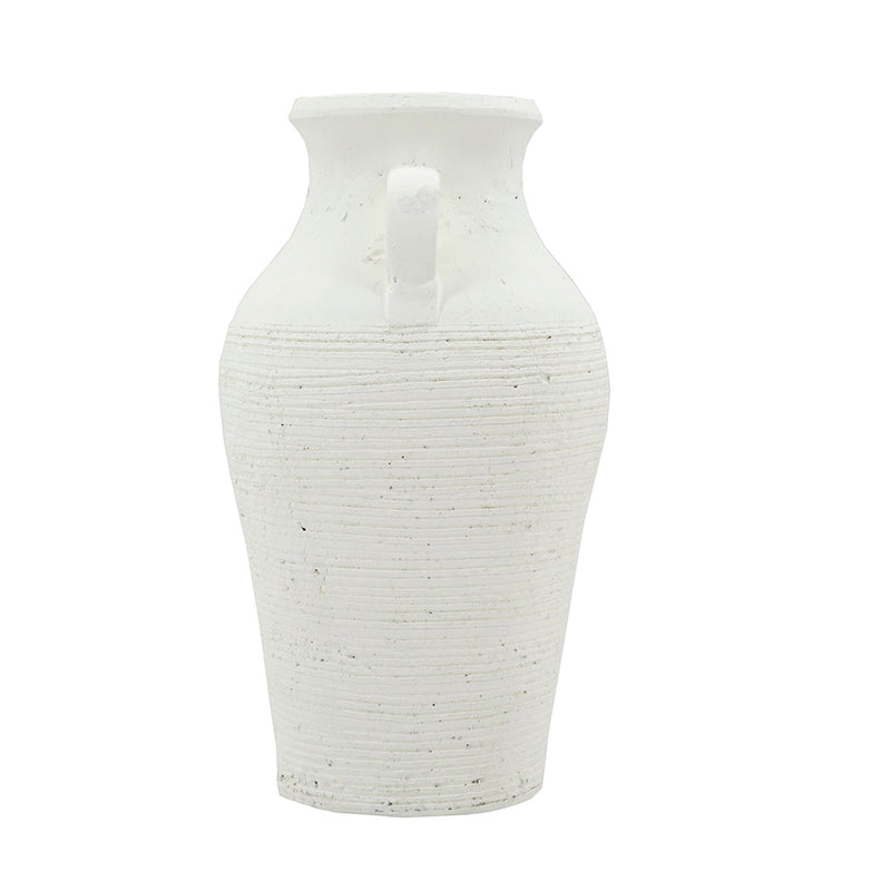 Rustic White Terracotta Tall Vase with Ribbed Texture - White, photo 4 of 10