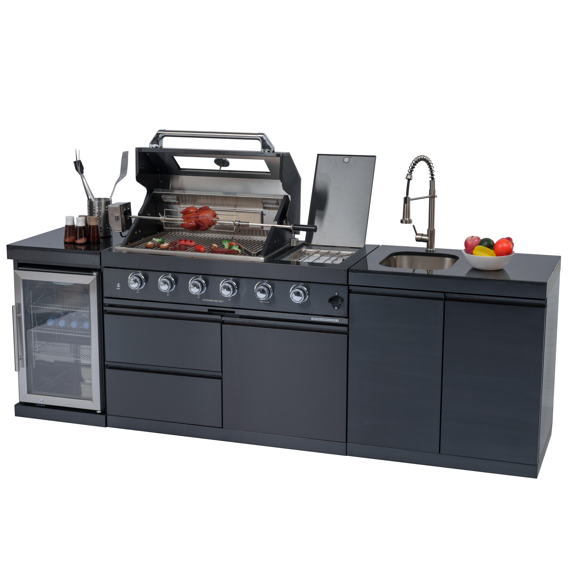 NG 104" 4-Burner 72,000 BTU Black Outdoor Kitchen Island Grill Rotisserie by Chery Industrial