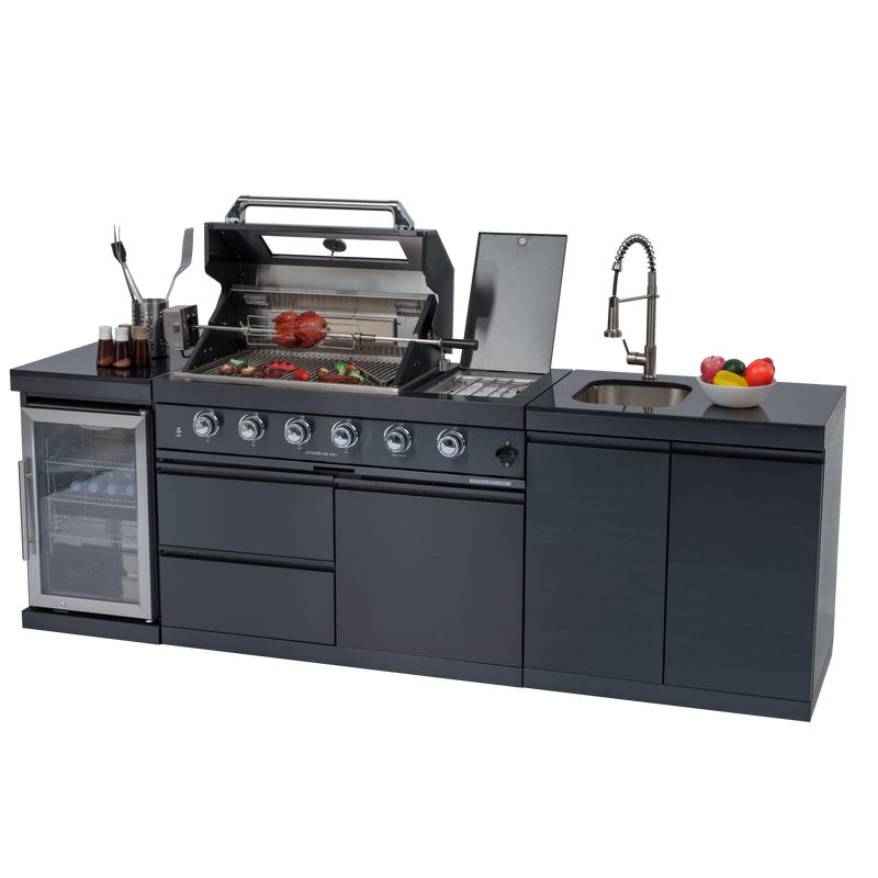 NG 104" 4-Burner 72,000 BTU Black Outdoor Kitchen Island Grill Rotisserie by Chery Industrial