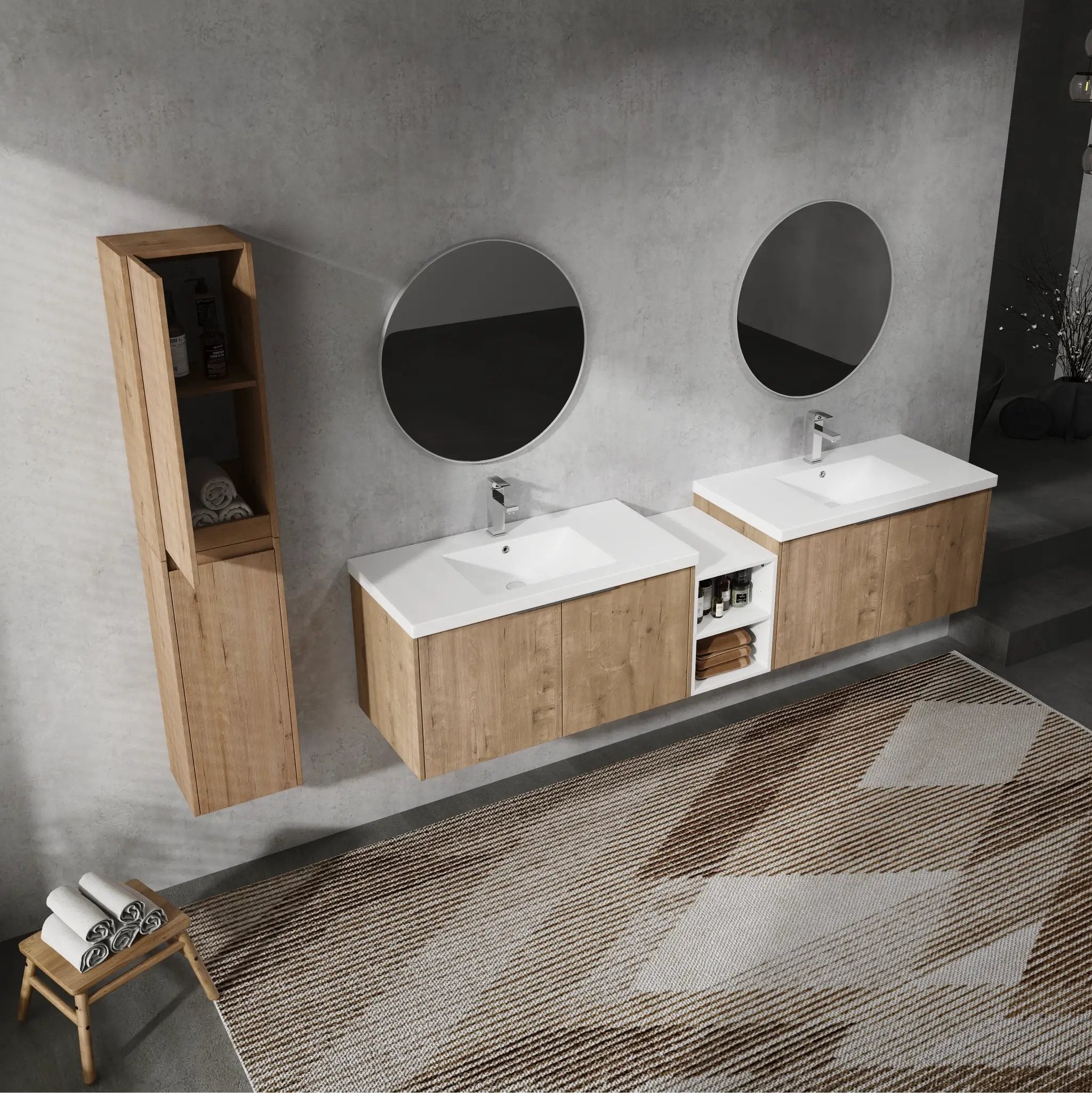 84" Wall-Mounted Bathroom Vanity With Sink and Side Cabinet by HouseOfZazla