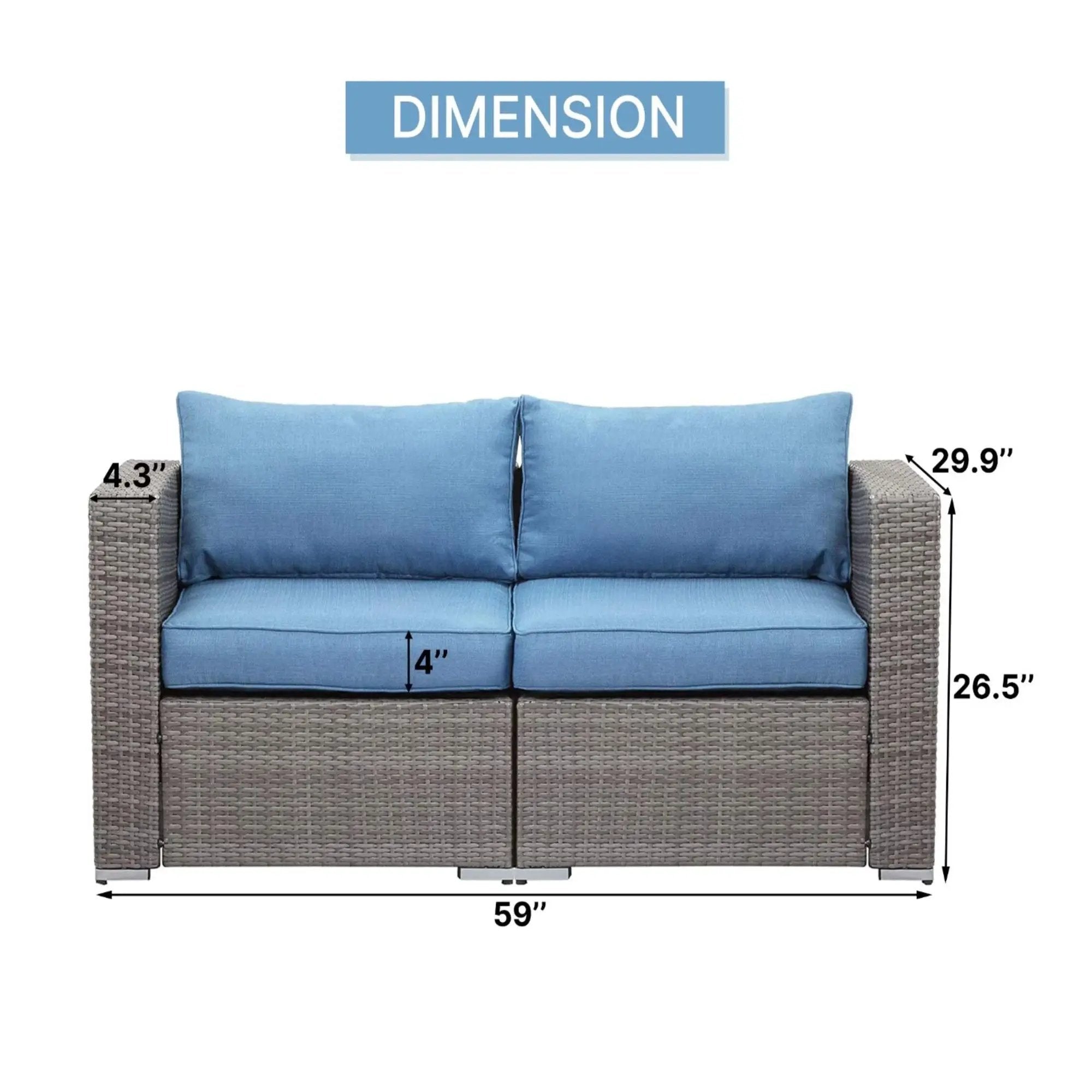 2 Piece Patio Loveseat Set With Thick Cushions, Outdoor Sectional Sofa For Balcony - Blue / Brown by HouseOfZazla
