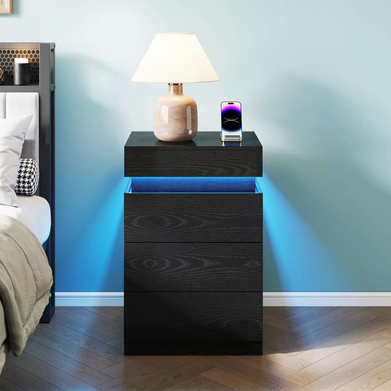 Nightstand with Built-In Charging Station and LED Lighting by HouseOfZazla