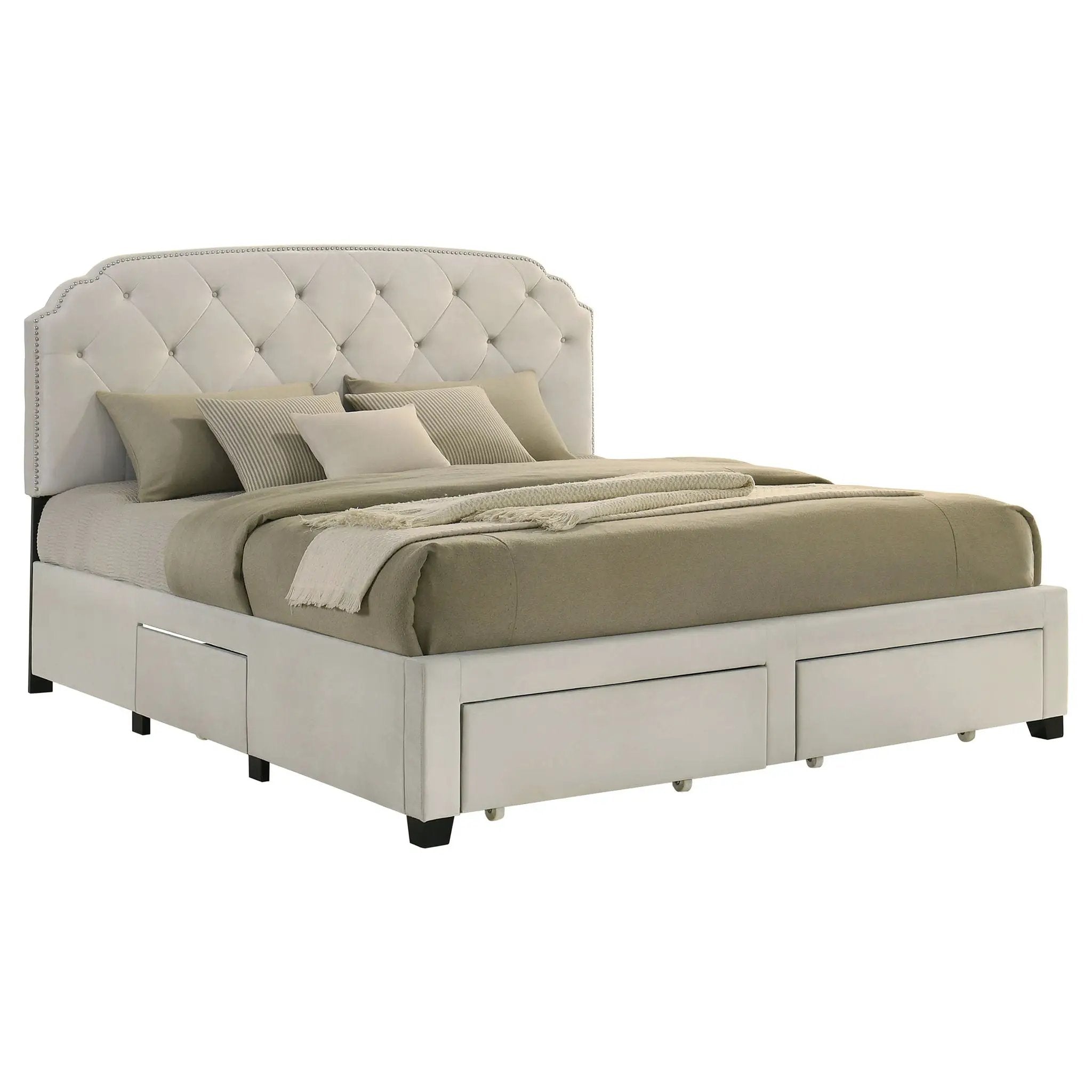 Marianna 4-drawer Upholstered Eastern King Storage Bed Cream by Unique Piece Furniture