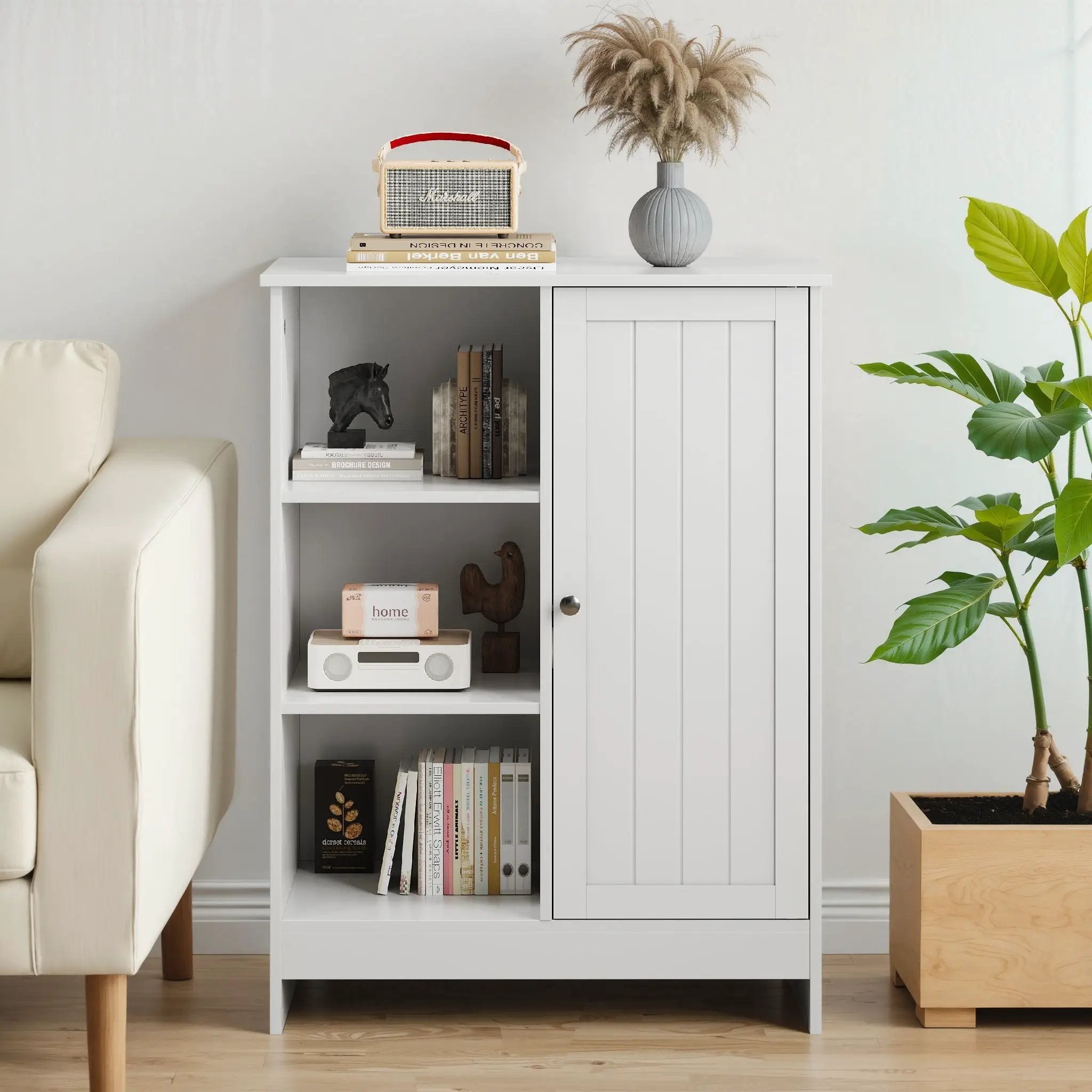 Classic Freestanding Bathroom And Kitchen Storage Cabinet With Adjustable Shelves - White by HouseOfZazla