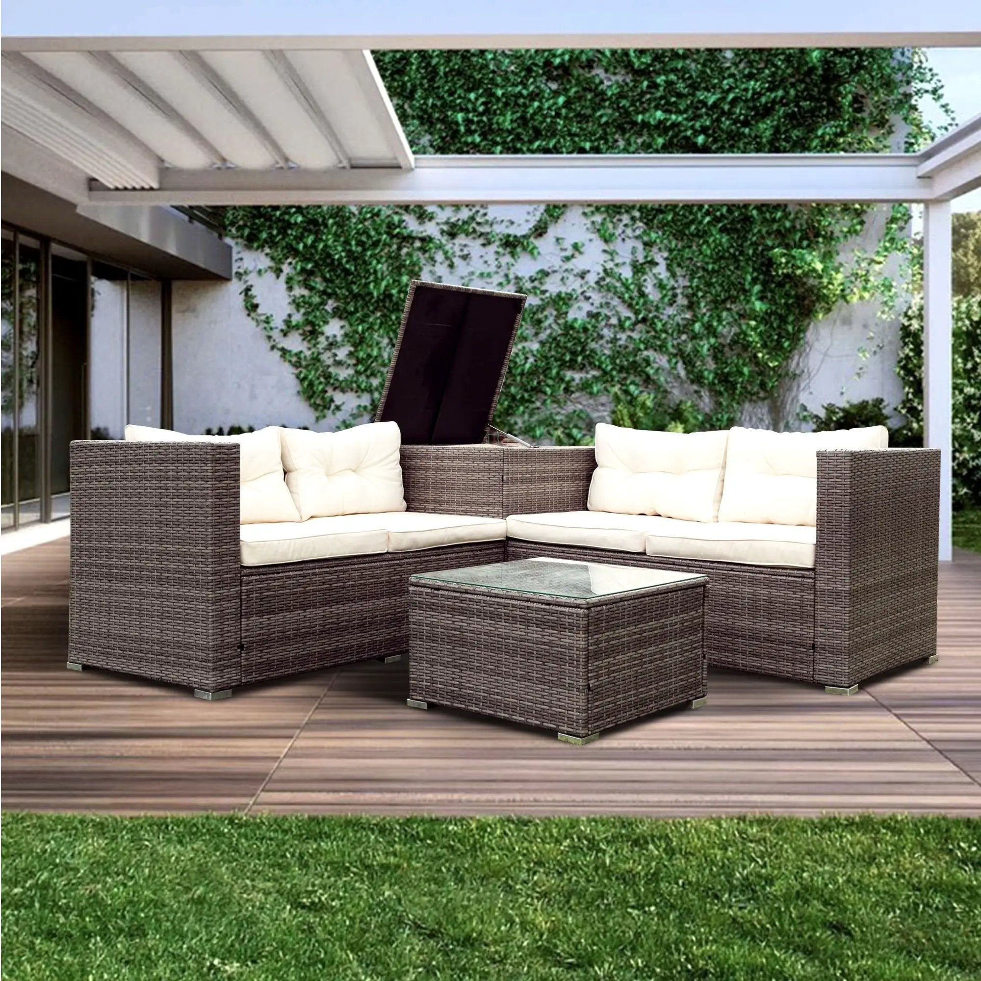 4 Piece Patio Sectional Wicker Rattan Outdoor Furniture Sofa Set With Storage Box by HouseOfZazla