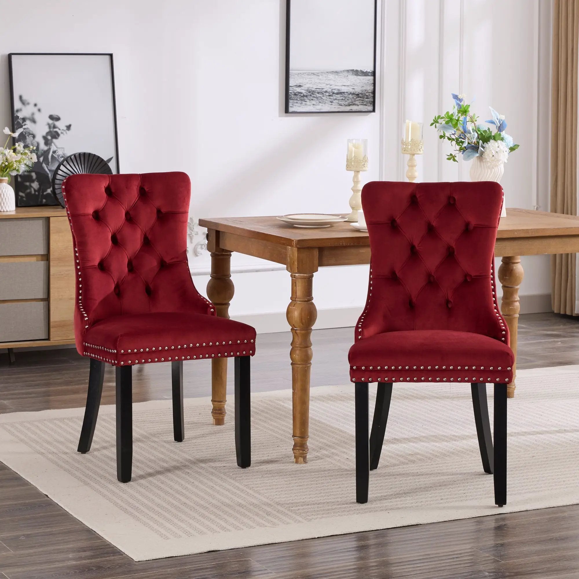 Classic Velvet Dining Chairs - Burgundy (Set of 2) by HouseOfZazla