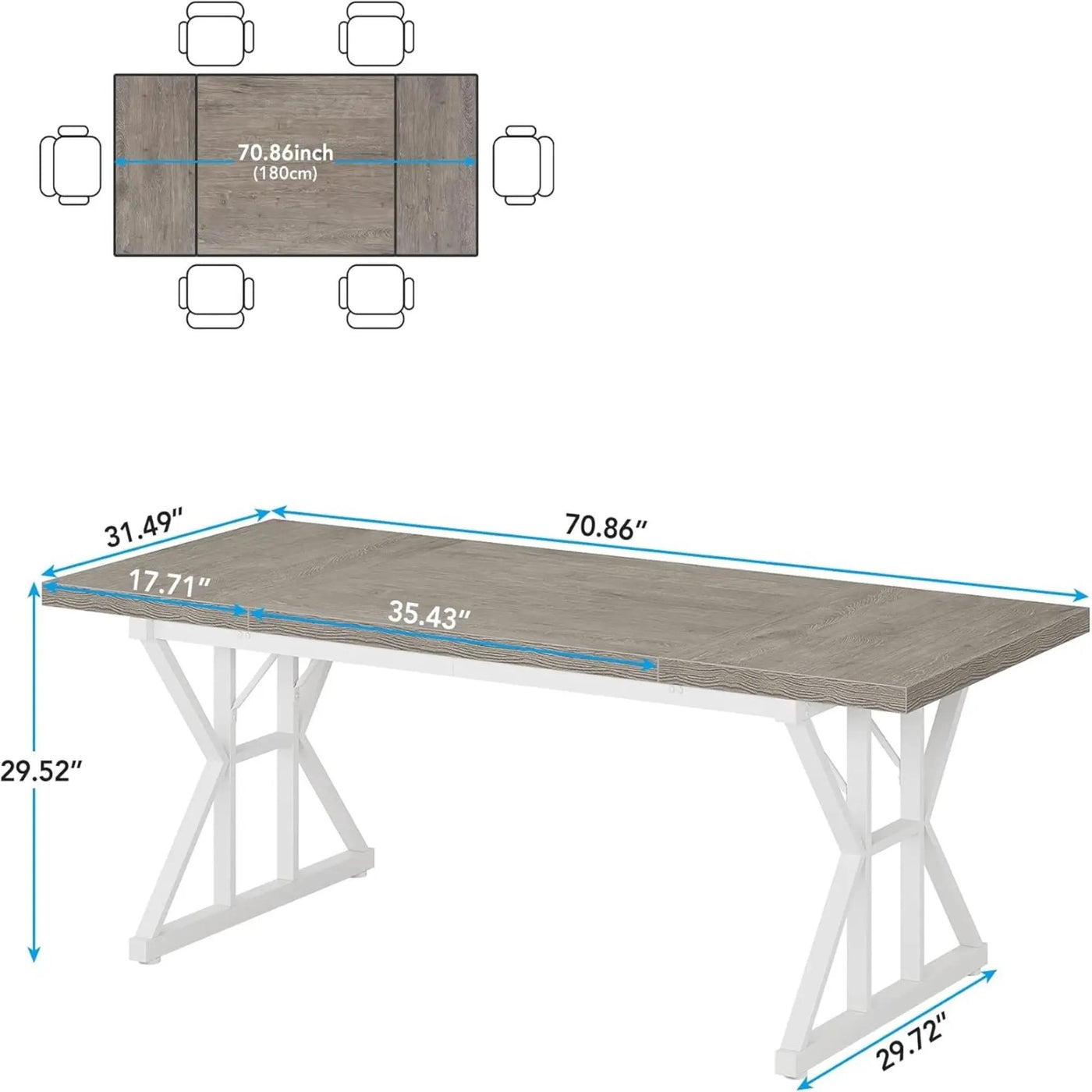 Rectangular Dining Table With X Trestle Metal Legs by HouseOfZazla