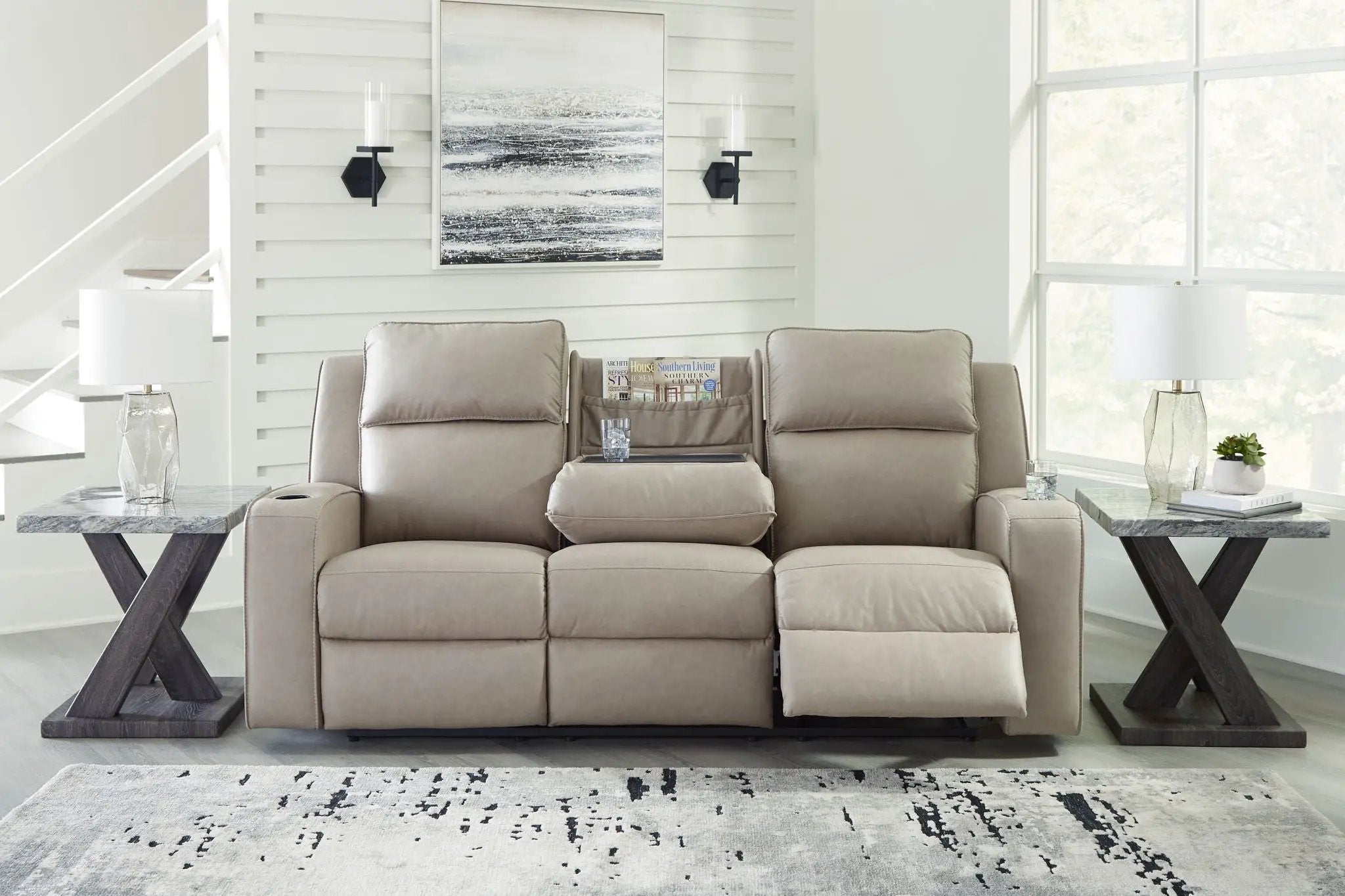 Lavenhorne - Rec Sofa W/Drop Down Table - Pebble by Unique Piece Furniture