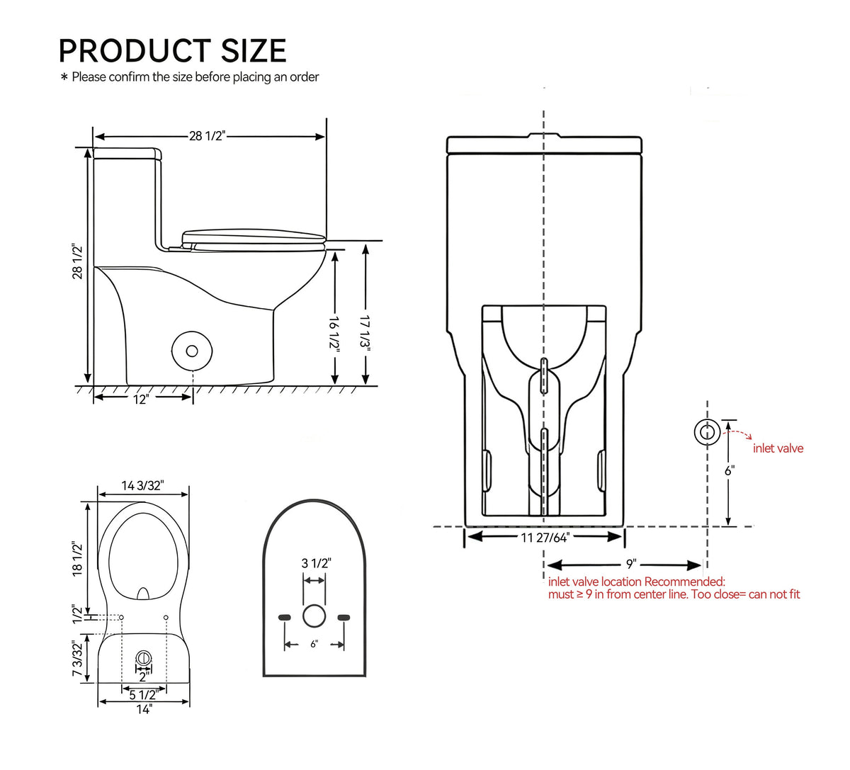 0.8/1.28 GPF Siphonic Dual‑Flush One‑Piece Toilet, 17" ADA Comfort Height, Elongated Rimmed Bowl, Top‑Button, 12" Rough‑In, Soft‑Closing Seat & Lid, 1000g MaP Score, photo 10 of 10