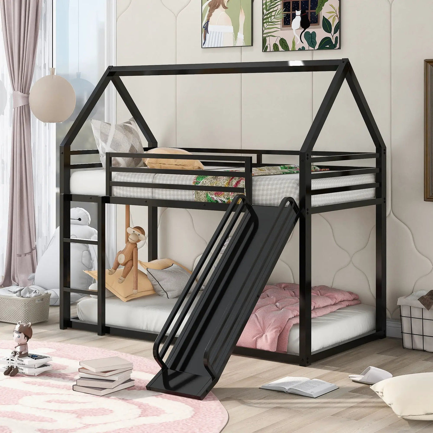 Twin Over Twin House Bunk Bed With Ladder And Slide by Unique Piece Furniture