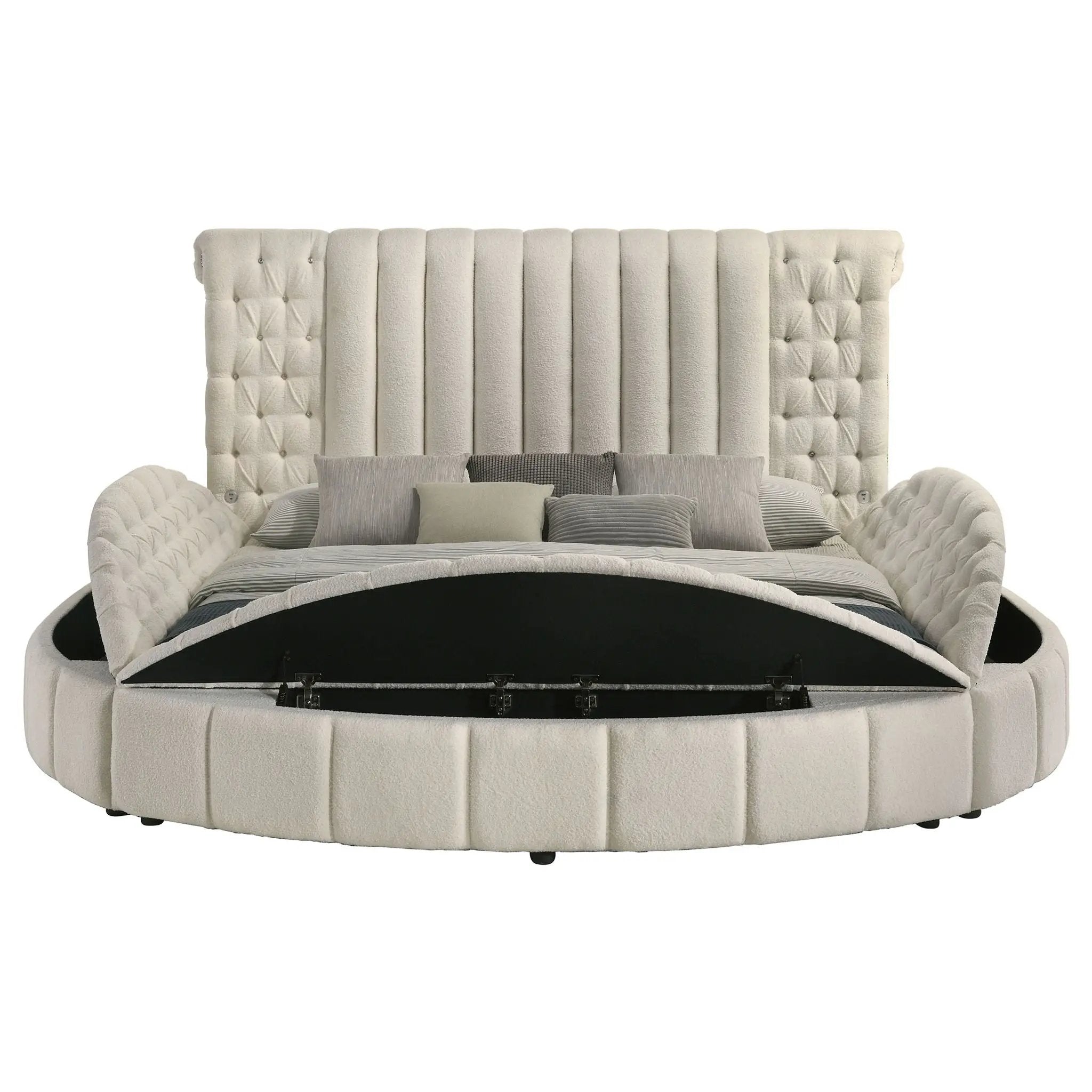 Sonya Upholstered Eastern King Round Storage Bed Ivory by Unique Piece Furniture