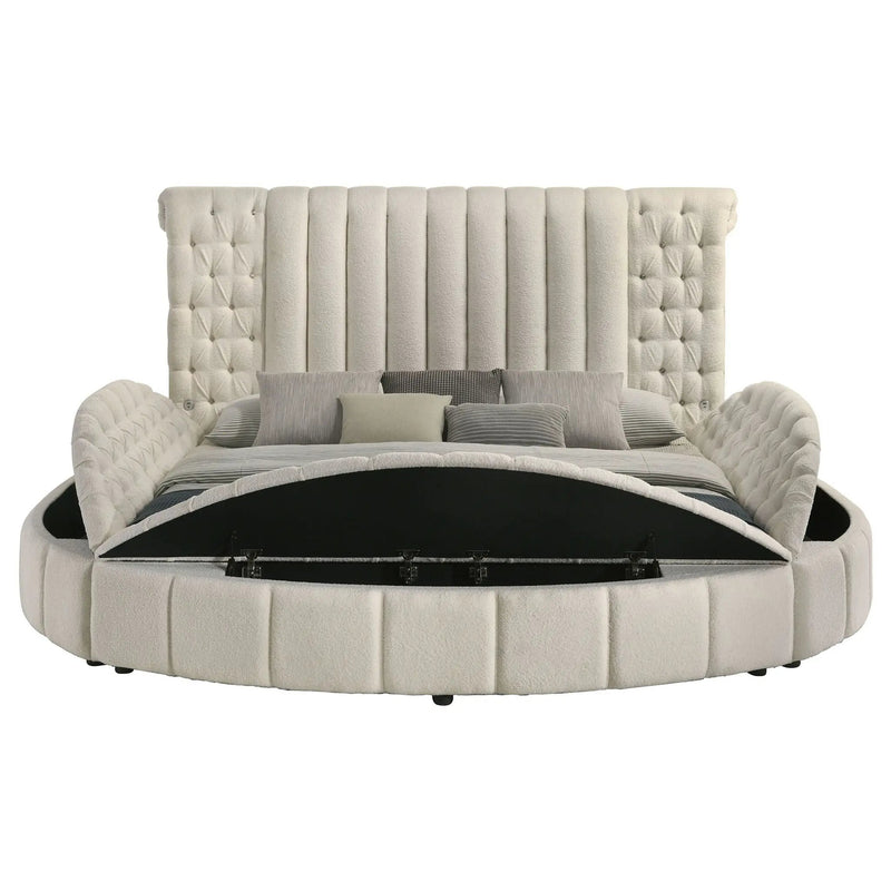 Sonya Upholstered Eastern King Round Storage Bed Ivory by Unique Piece Furniture