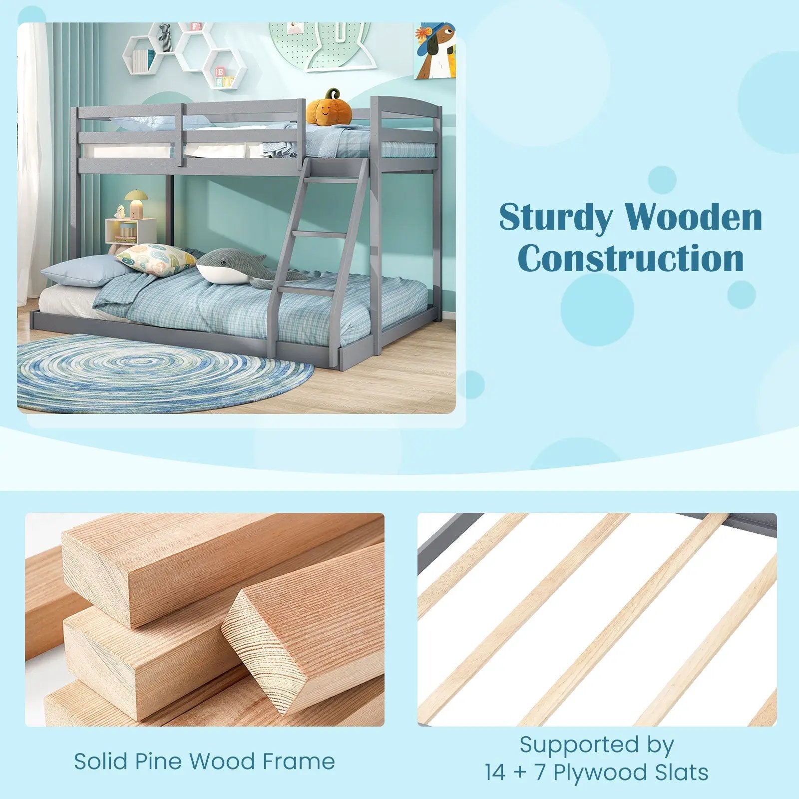 Twin Over Full Bunk Bed Low Floor Bunk Bed Frame by DirectDeals