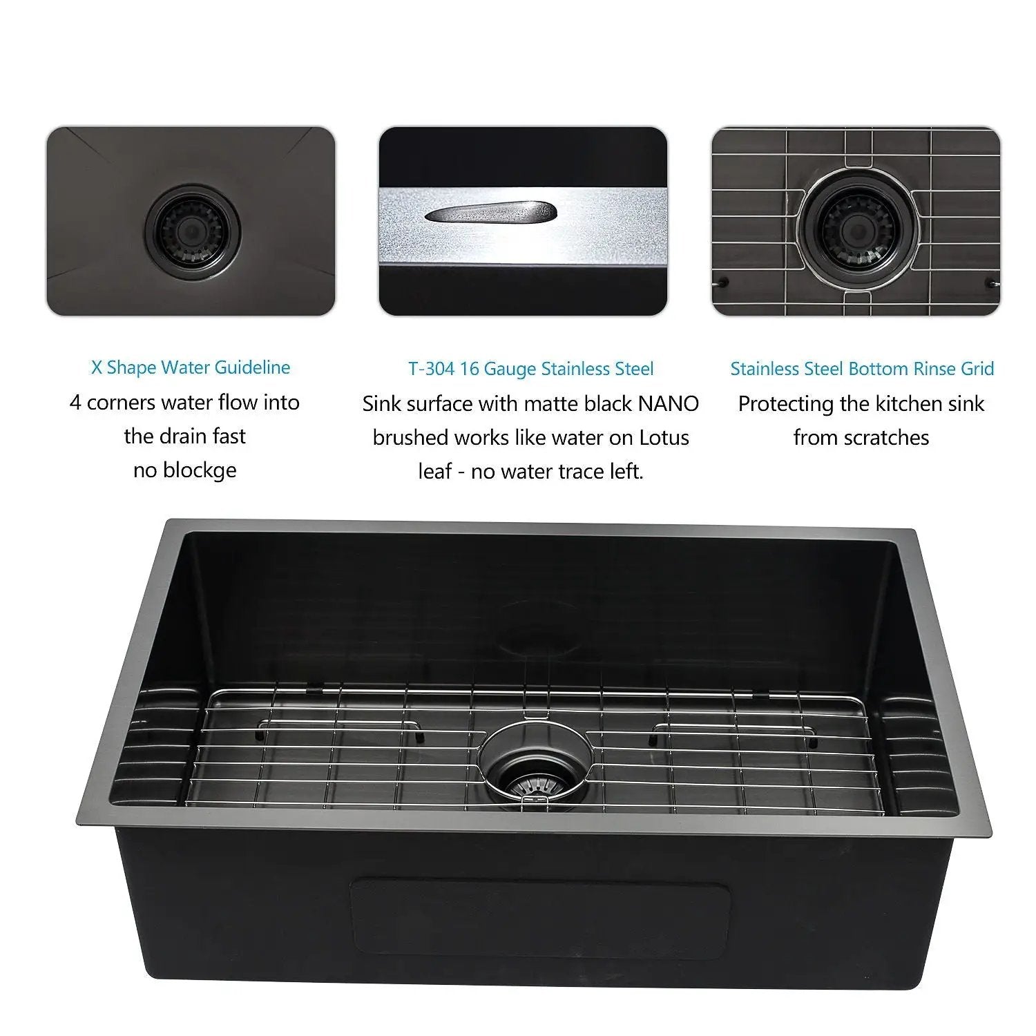 28" Undermount Kitchen Sink 16 Gauge 10" Deep Single Bowl - Gunmetal Black by HouseOfZazla