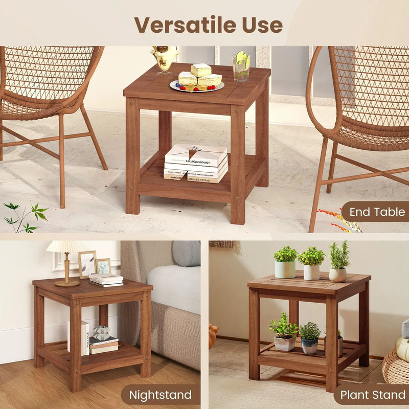 2-Tier Outdoor Side Table with Storage Shelf for Patio by DirectDeals