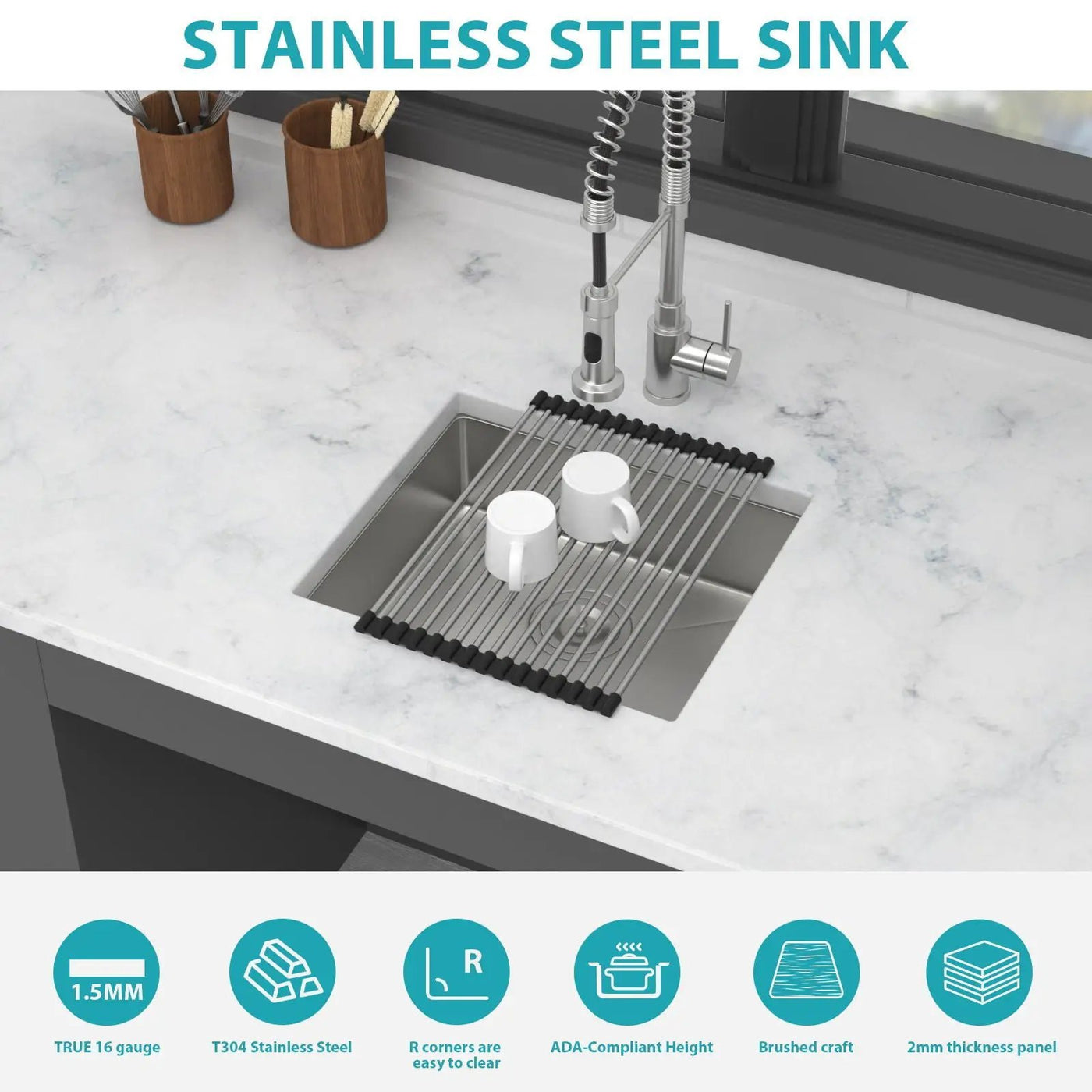 Modern Undermount Stainless Steel Kitchen Sink 16 Gauge, Deep Single Bowl by HouseOfZazla