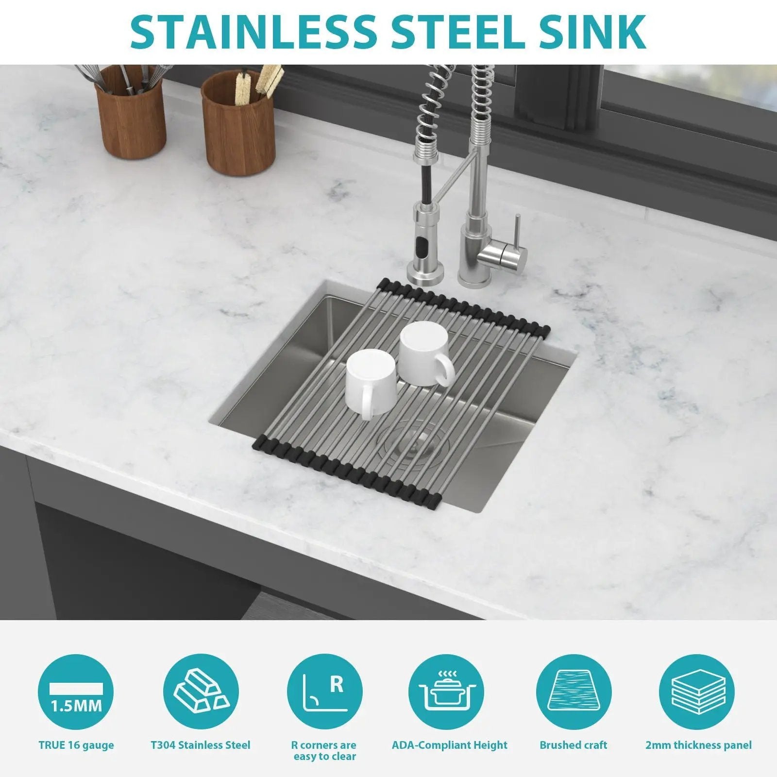 Modern Undermount Stainless Steel Kitchen Sink 16 Gauge, Deep Single Bowl by HouseOfZazla