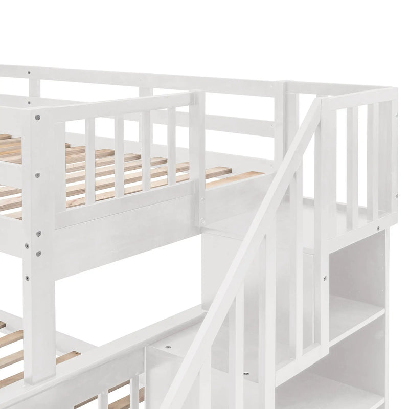 Stairway Bunk Bed With Storage And Guard Rail For Bedroom by HouseOfZazla
