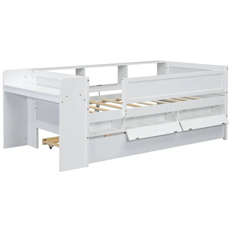 Twin Daybed With Drawers, Trundle, Headboard Storage, Study Desk, And USB Charging Station - White by Unique Piece Furniture