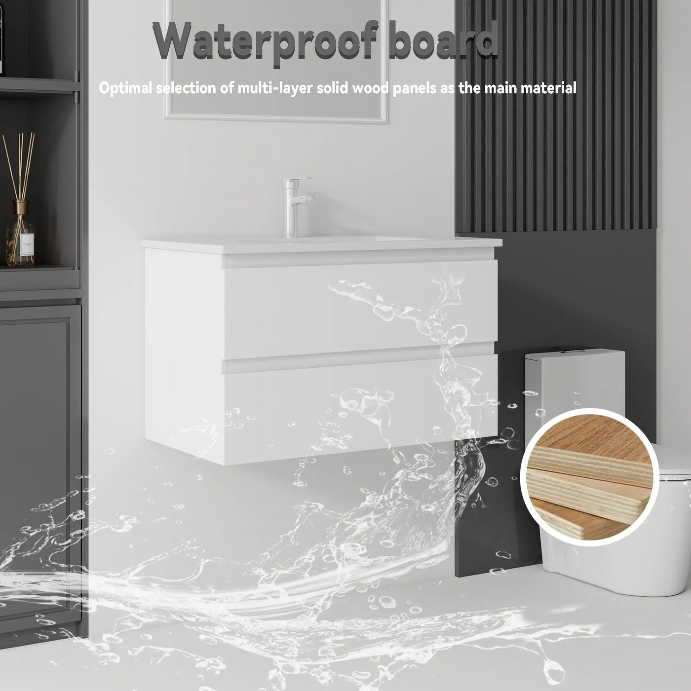 30 Inch Floating Bathroom Vanity with Sink, Soft-Close Drawer, Ceramic Sink, Plywood by HouseOfZazla