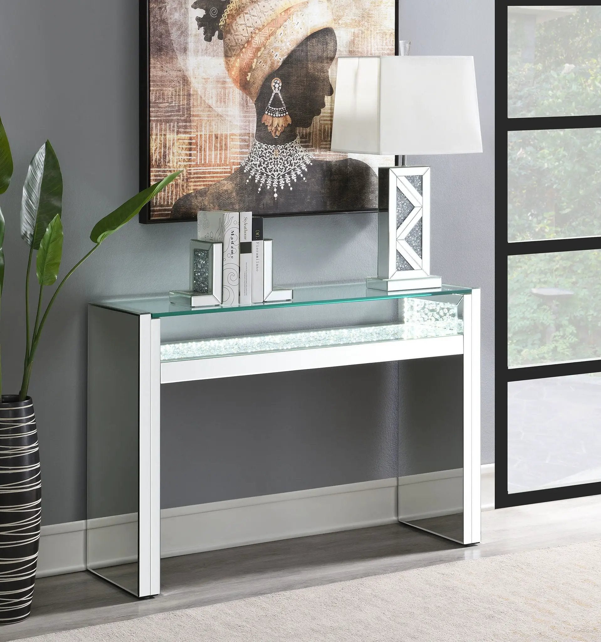 Edna Mirrored Console Table LED Lighting Silver by Unique Piece Furniture