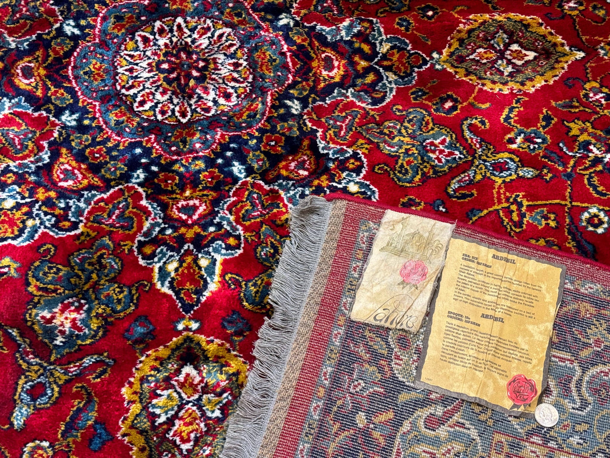 Red Persian Rug 6x9, Medallion Carpet, Ardebil Design, Vintage Belgium Power Loomed Carpet by Jewel Rugs