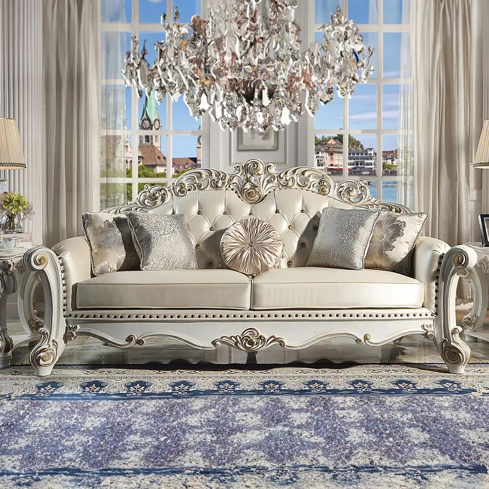 Vendome - Sofa With 5 Pillows - Champagne Synthetic Leather & Antique Pearl by Unique Piece Furniture