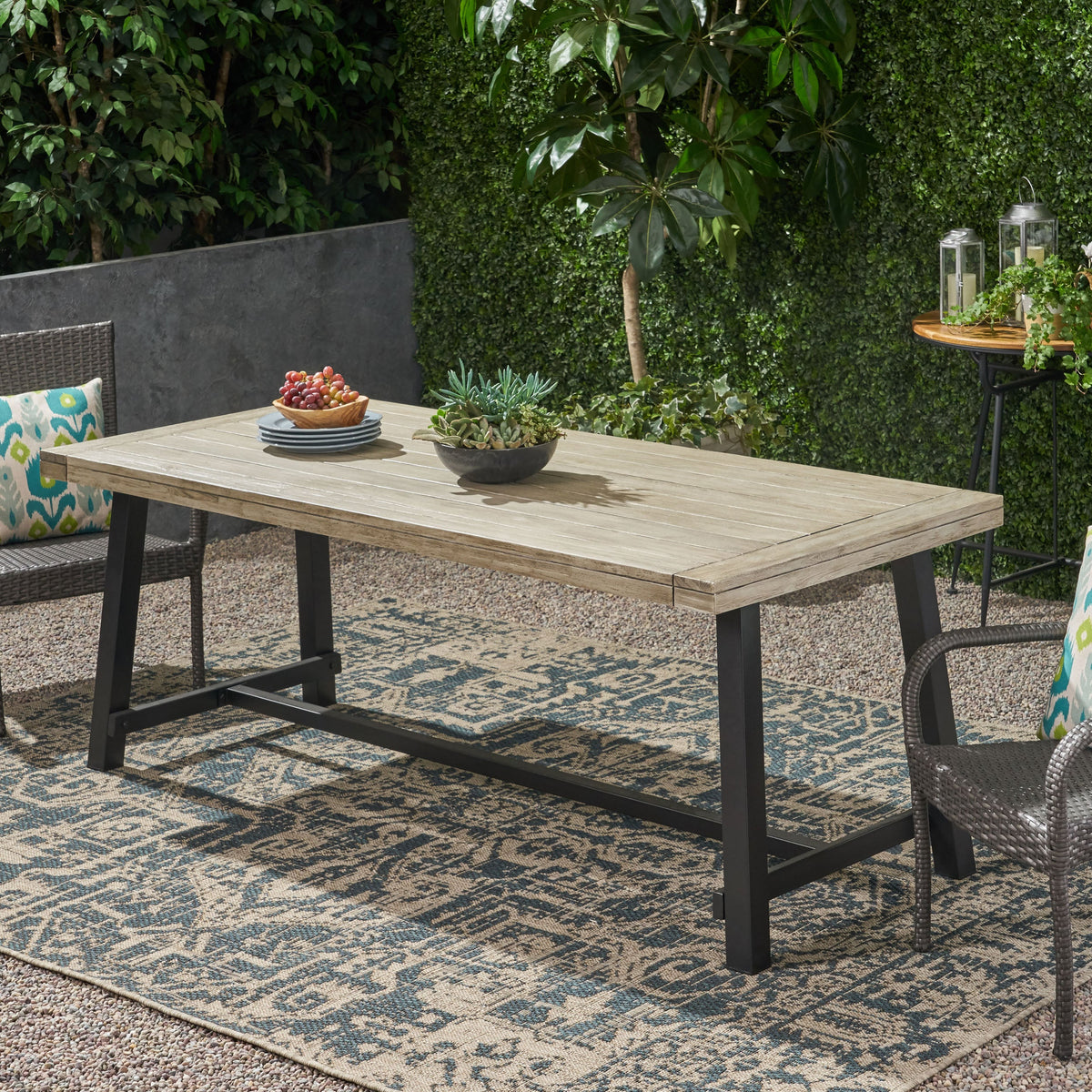 Carlisle 79 Outdoor Dining Table with Acacia Wood - Grey or Dark Brown+White, photo 5 of 10