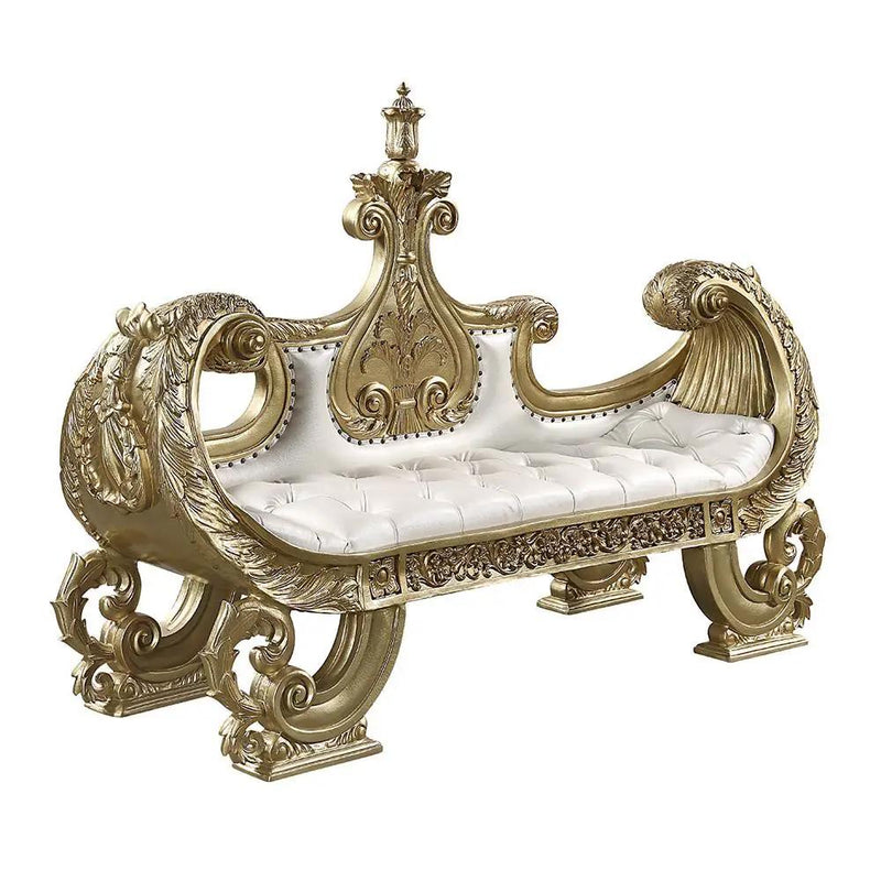 Bernadette - Bench - White Synthetic Leather Fabric & Gold by Unique Piece Furniture