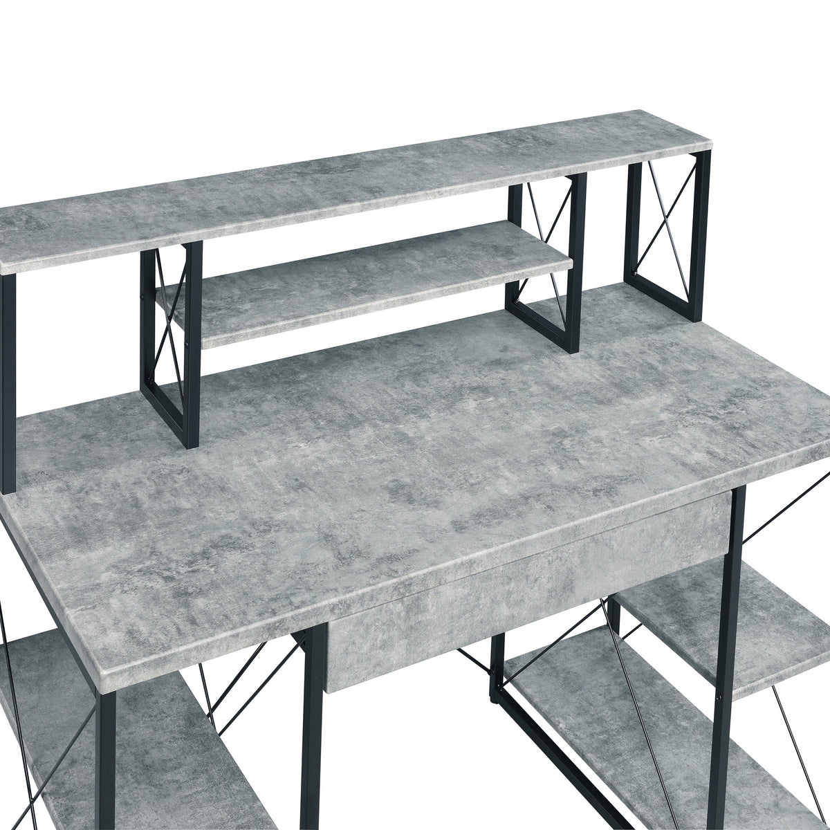 Grey and Black Desk with Drawer - Wood and Metal, photo 5 of 8