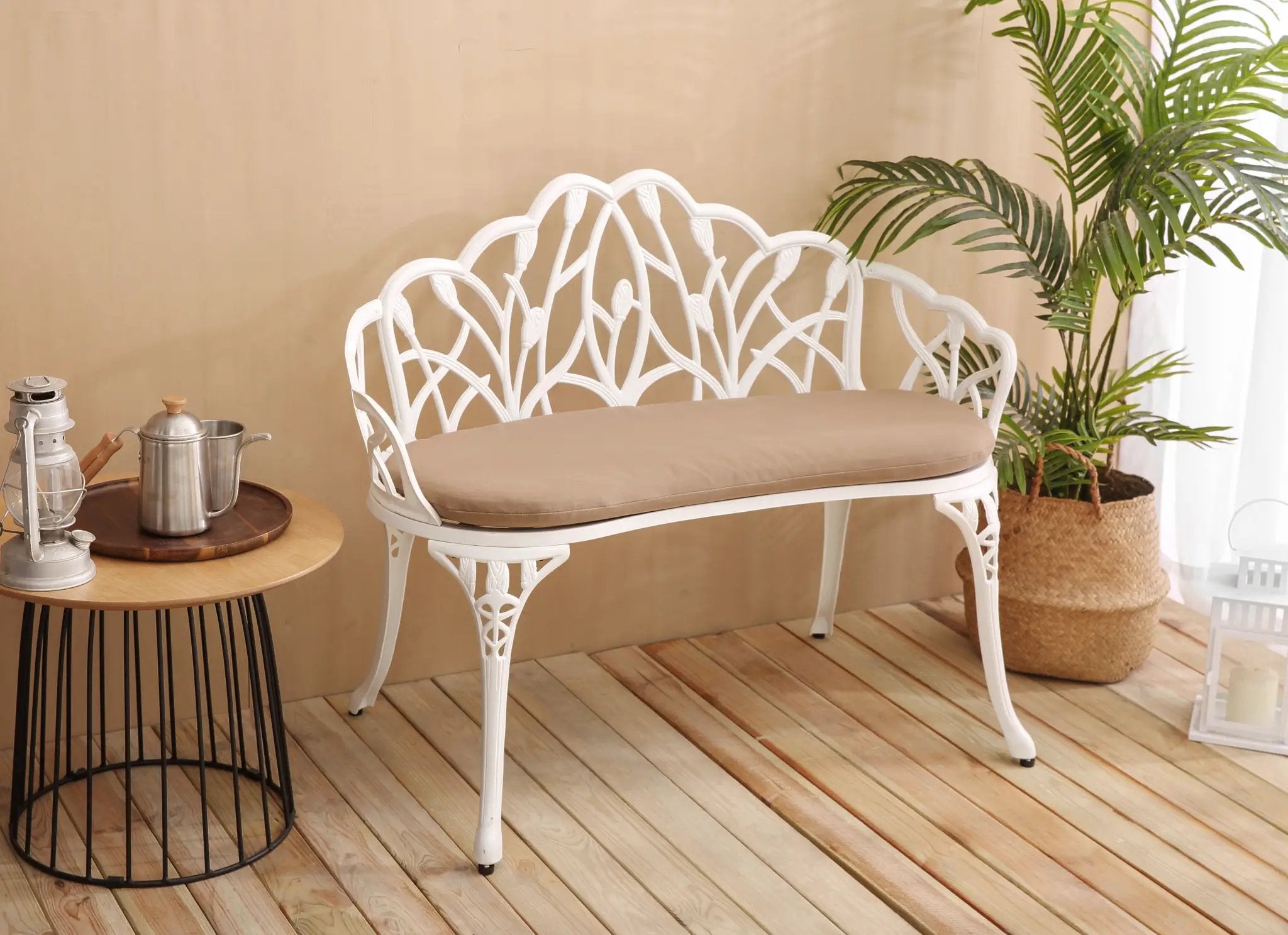 Tulip Patio Garden Bench Metal Park Bench Cast Aluminum Outdoor Furniture by HouseOfZazla
