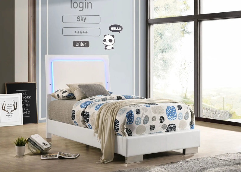 Felicity Wood Twin LED Panel Bed White High Gloss by Unique Piece Furniture