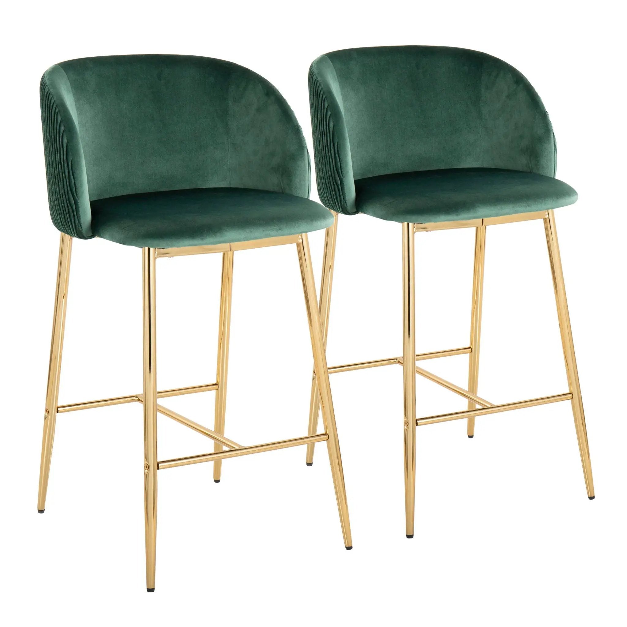 Fran - Pleated Waves Contemporary / Glam Fixed Height Counter Stool (Set of 2) by HouseOfZazla