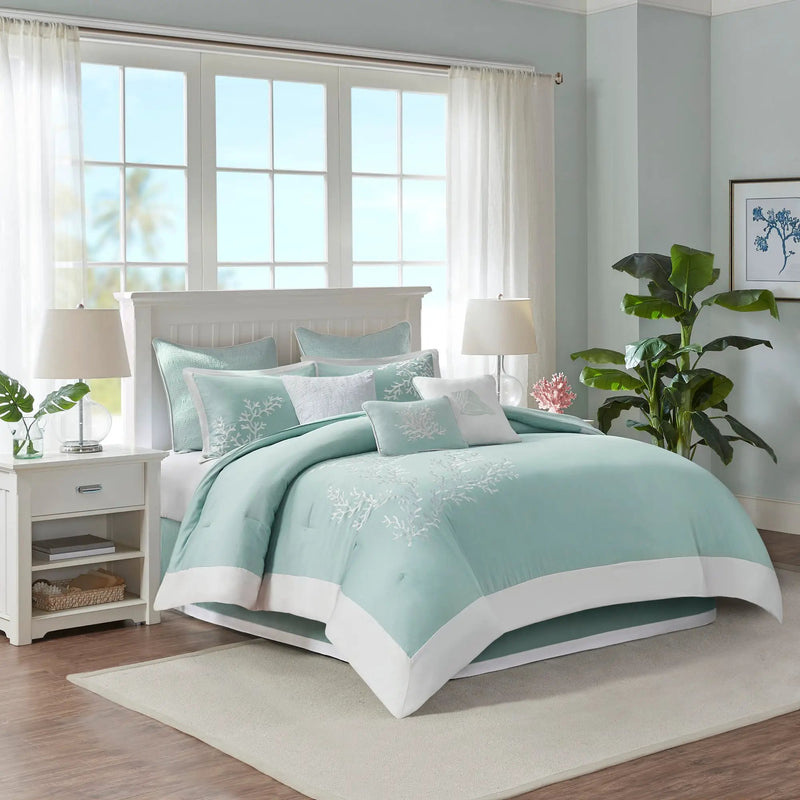 Oversized Cotton Jacquard Comforter Set Aqua King by HouseOfZazla