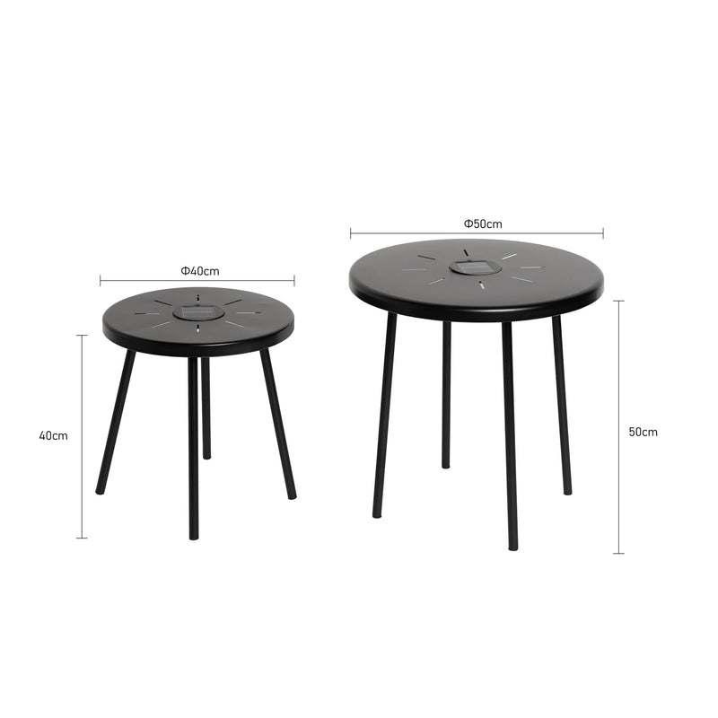 2-Pack Solar Powered Side Table with LED Light, Outdoor/Indoor Nesting Round End Table Set by HouseOfZazla