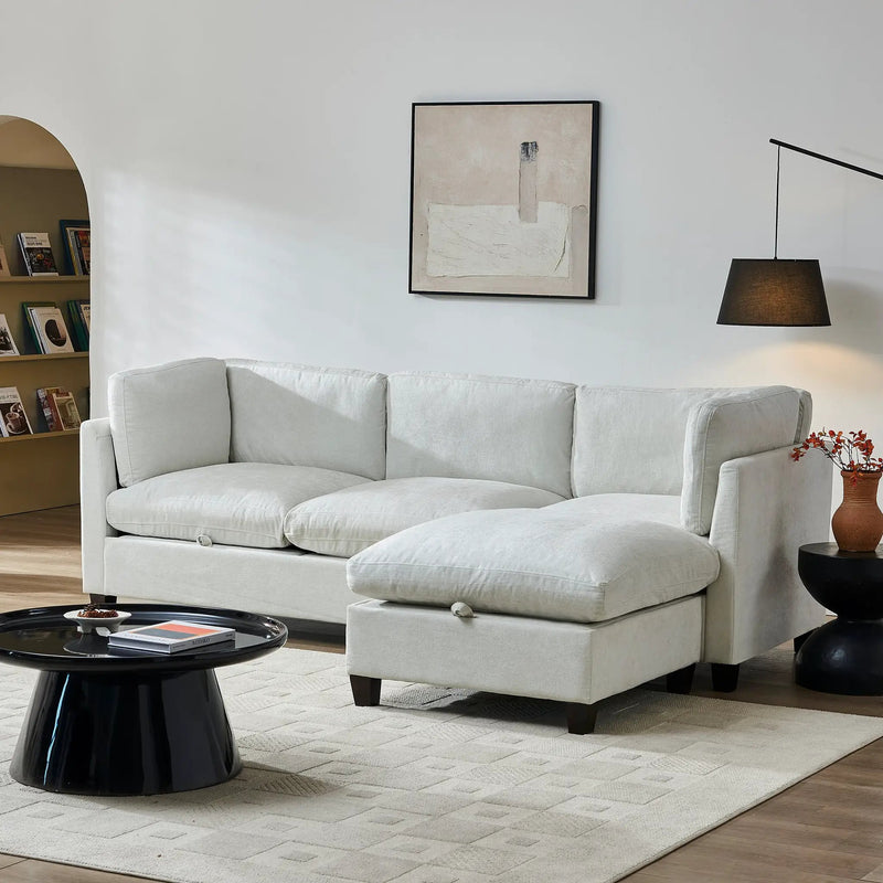 96.5" Sectional Couch for Living Room, Upholstered Soft Chenille Fabric Sofa by HouseOfZazla