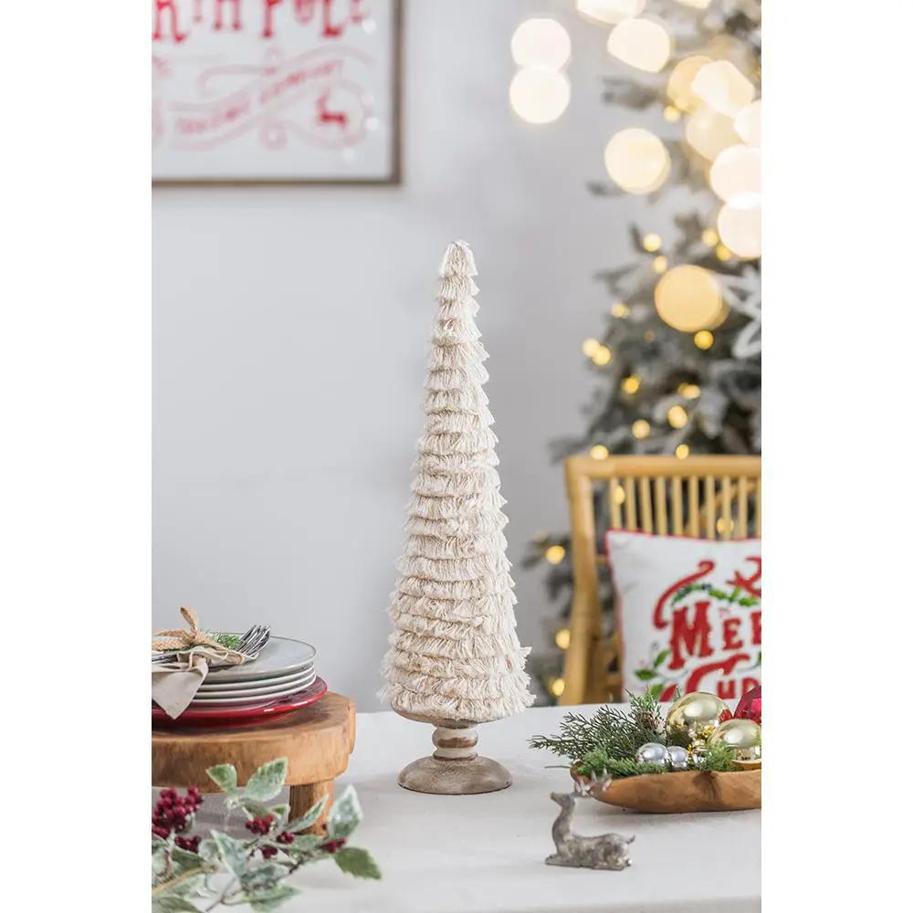 D5.1x21.7" Fringes Embellished Cone With Wooden Base by HouseOfZazla