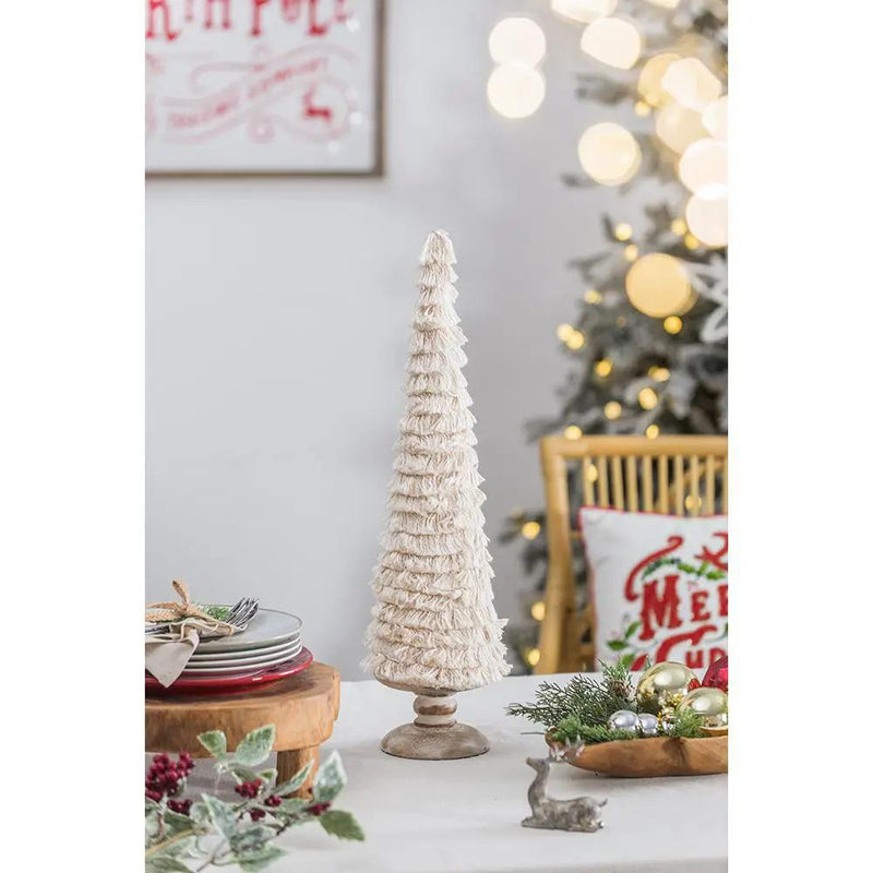 D5.1x21.7" Fringes Embellished Cone With Wooden Base by HouseOfZazla